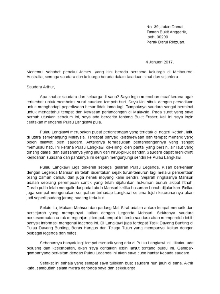 Surat Kiriman Tidak Rasmi Spm Tentang Keistimewaan Malaysia Kimaku