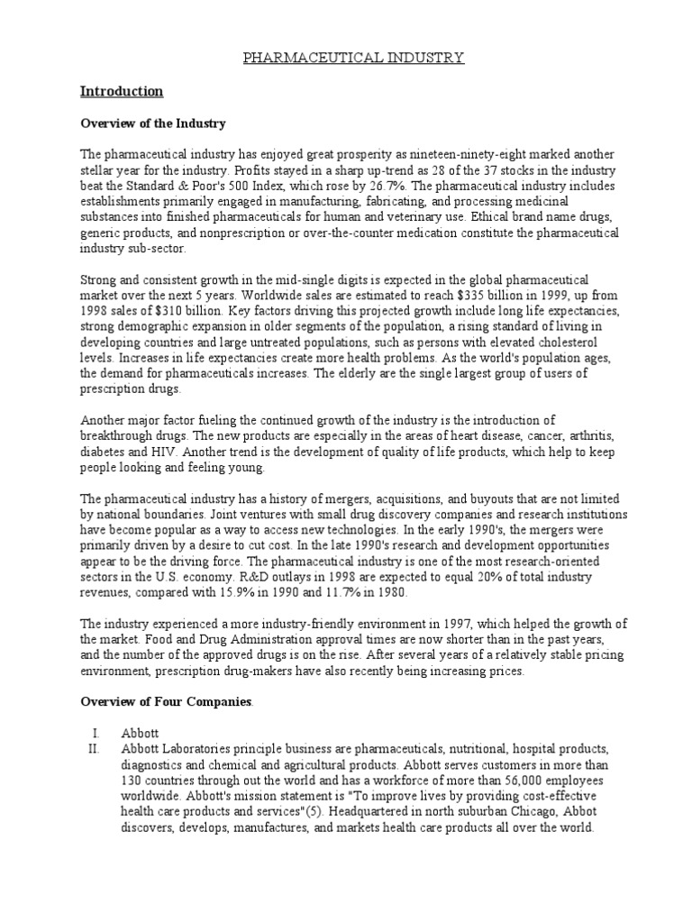 Pharmaceutical Industry Overview Of The Industry Pdf