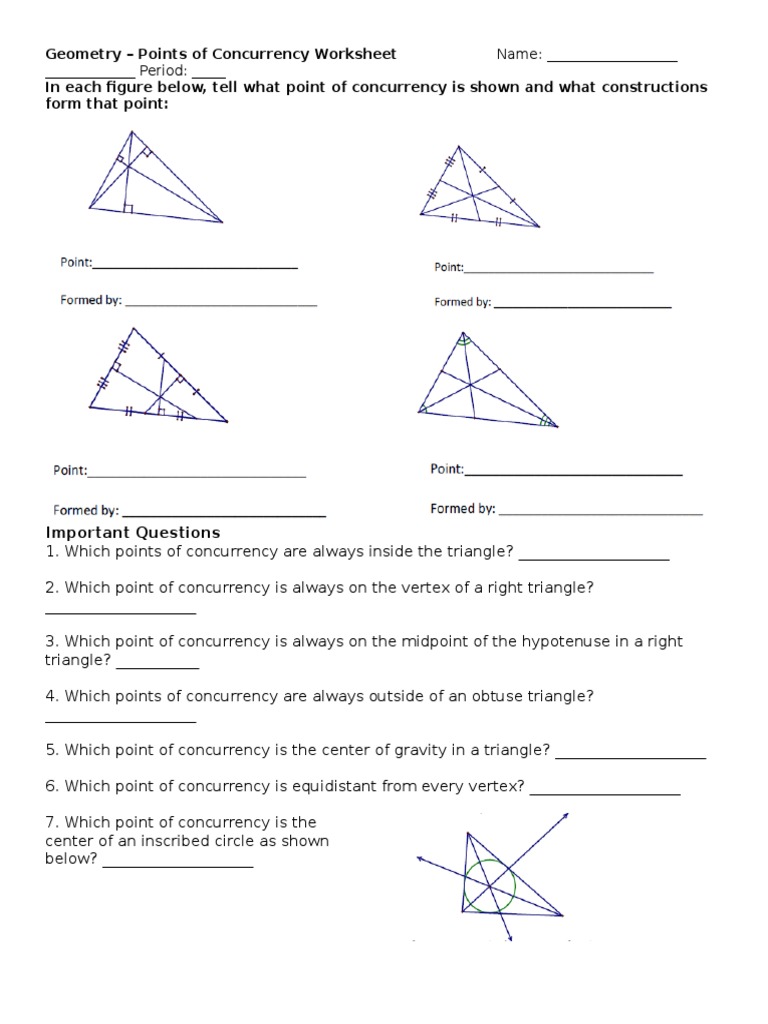 Points of Concurrency WS-11  Triangle  Euclidean Plane Geometry Inside Points Of Concurrency Worksheet Answers