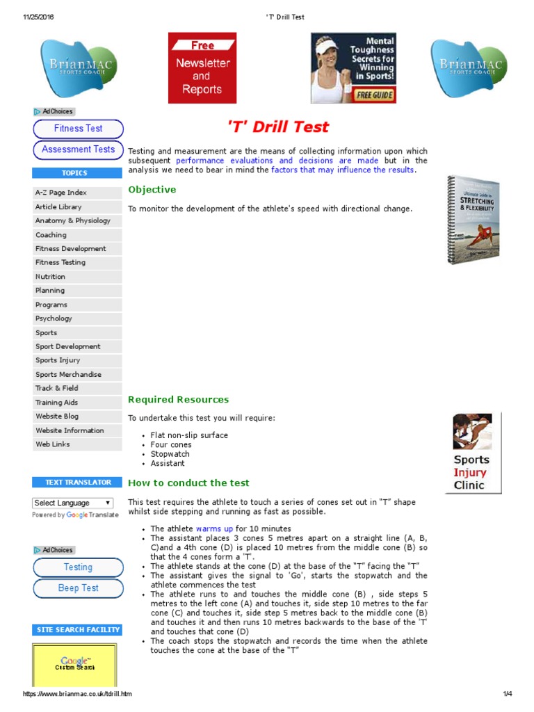 'T' Drill Test Track And Field Educational Assessment