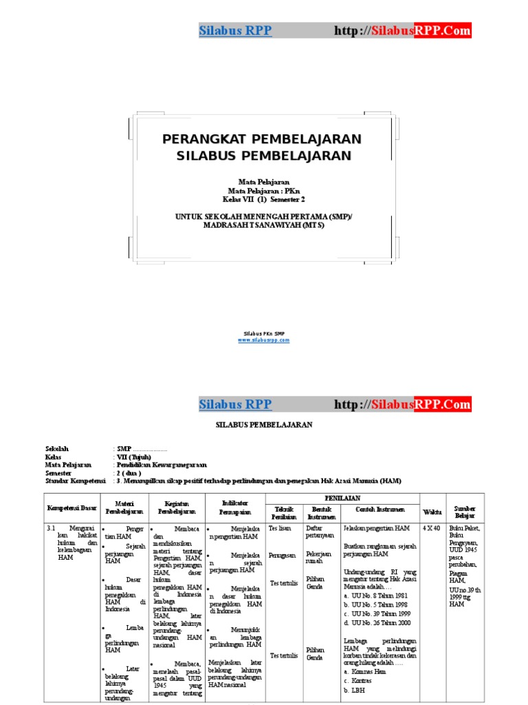 Download Silabus Pkn K13 Kelas 7 Semester 2