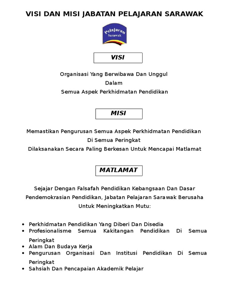 Visi Dan Misi Jabatan Pelajaran Sarawak Pdf