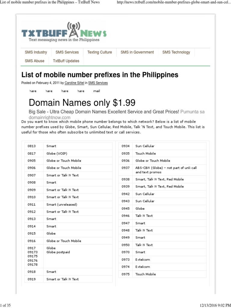 List of Mobile Number Prefixes in the Philippines TxtBuff News
