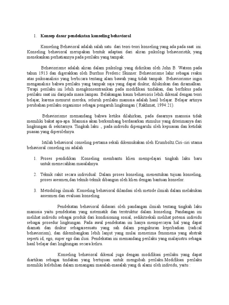 Konsep Dasar Pendekatan Konseling Behavioral Pdf