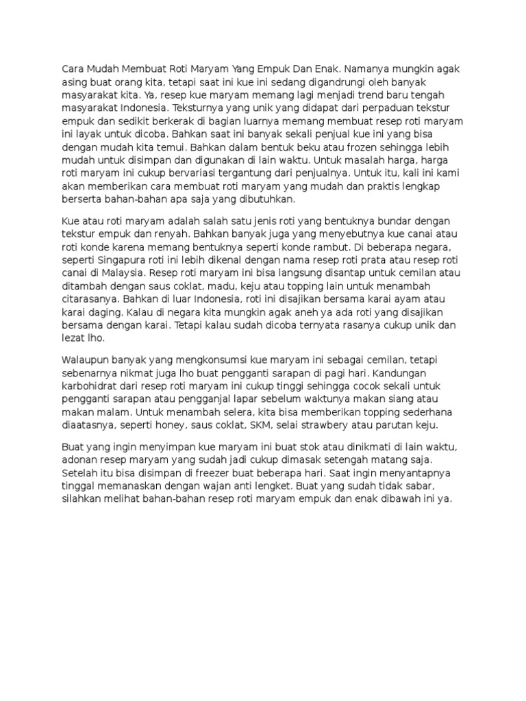 Cara Mudah Membuat Roti Maryam Yang Empuk Dan Enak | PDF