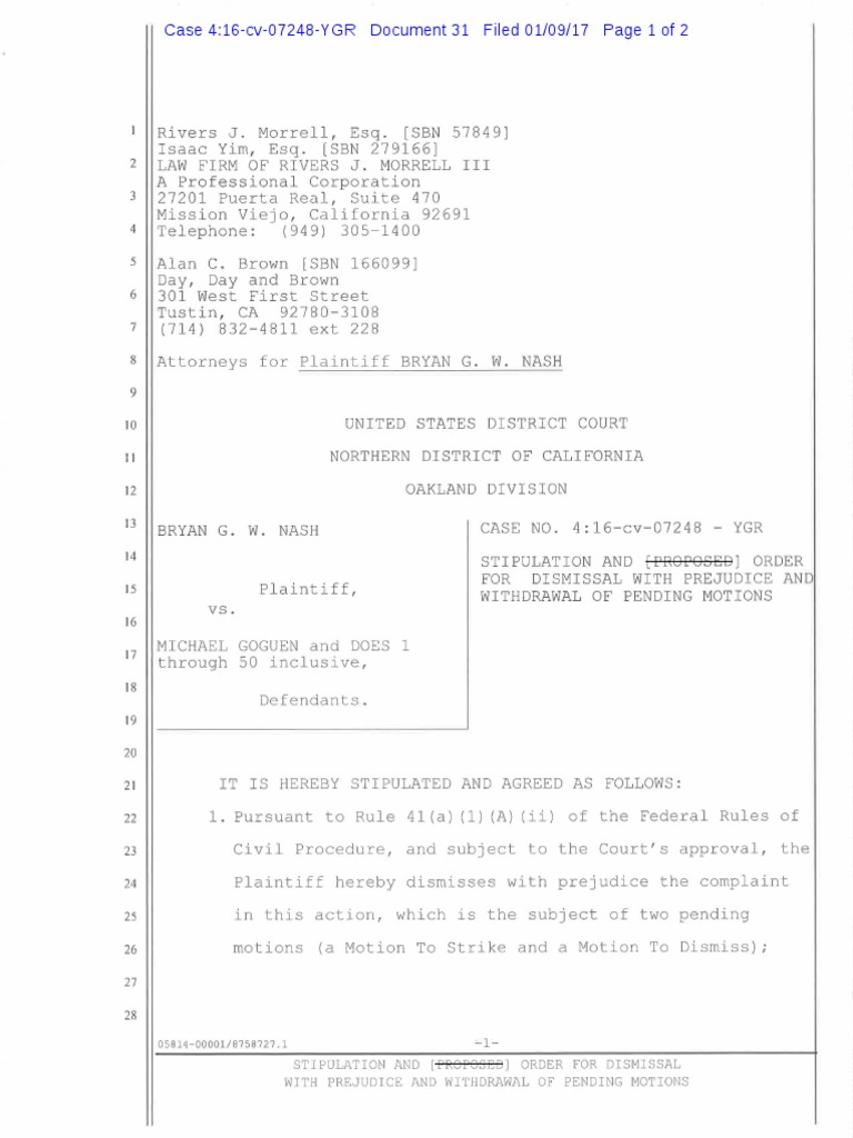 Order of Dismissal With Prejudice Prejudice (Legal Term) Complaint