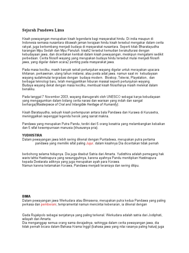 Sejarah Pandawa Lima Pdf