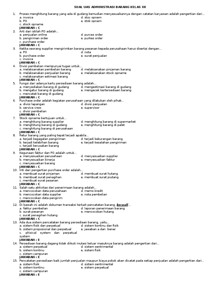 Contoh Soal Administrasi Barang Dan Jawabannya Rismax