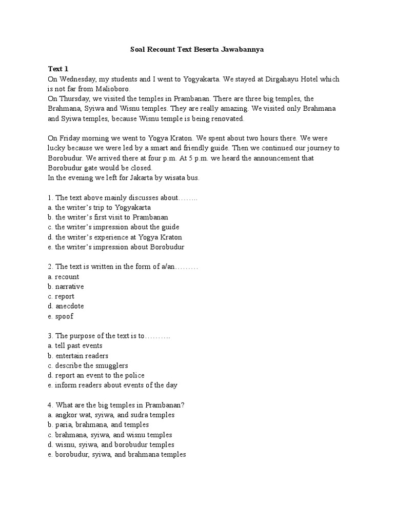 Soal Recount Text Beserta Jawabannya