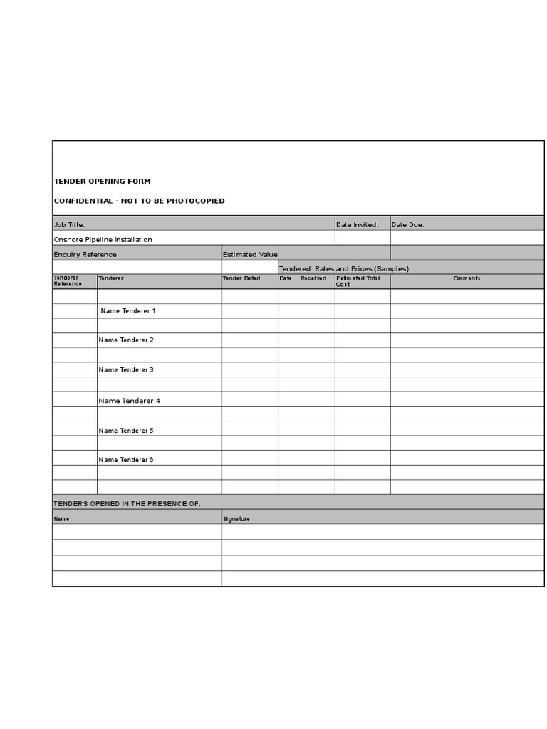 Tender Opening Form Template | PDF | Law | Technology & Engineering