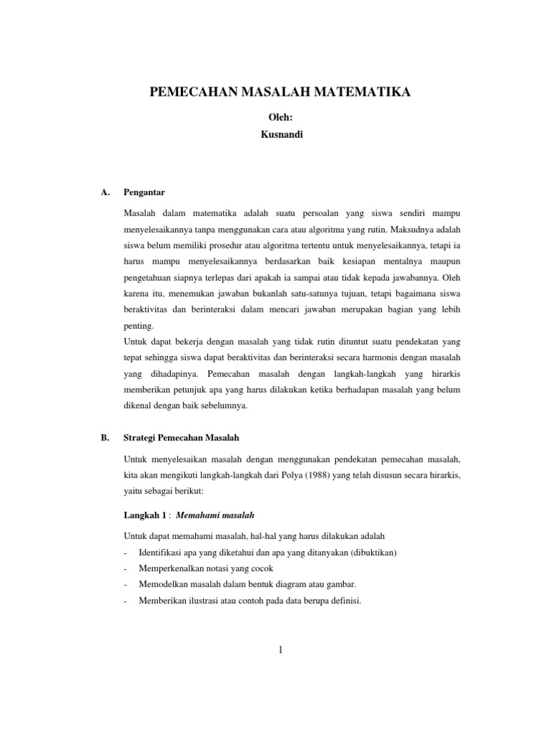 Contoh Soal Pemecahan Masalah Matematika Menurut Polya