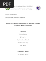 Analysis and Evaluation On The Solution and Application of Oblique Triangles On Modern Trigonometry