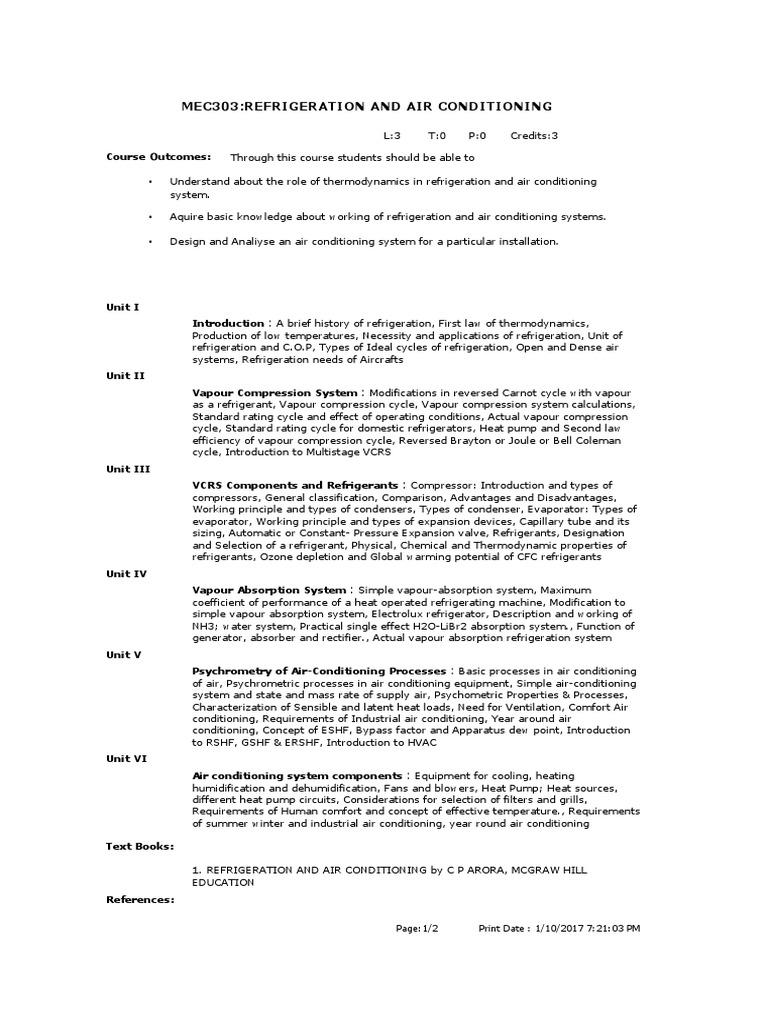 RAC Syllabus PDF Air Conditioning Refrigeration