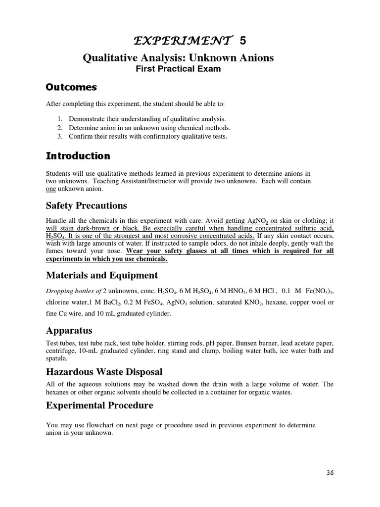 CHEM 103 Exp 05 Qualitative Analysis Anions Part II NEW PDF