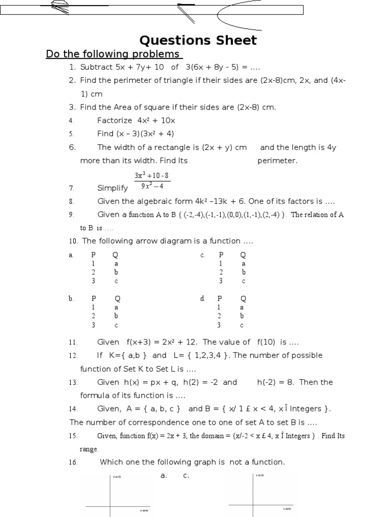 Grade 8 Mathematics Test Questions | PDF | Area | Function (Mathematics)