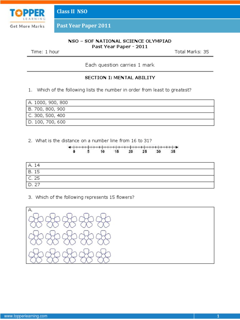 Class Ii Nso Past Year Paper 2011: Each Question Carries 1 Mark | PDF ...