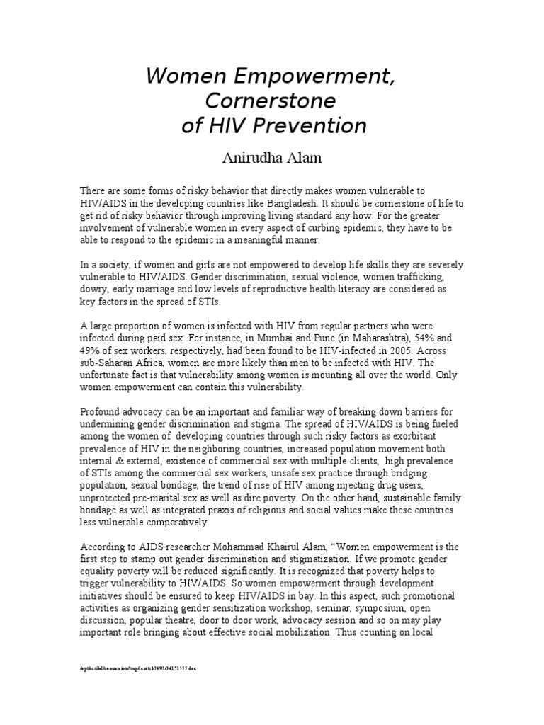 Women Empowerment, Cornerstone of HIV Prevention | PDF | Reproductive ...