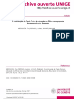 A Contribuição de Paulo Freire À Educação Na África: Uma Proposta de Descolonização Da Escola P Mesquida, J Peroza