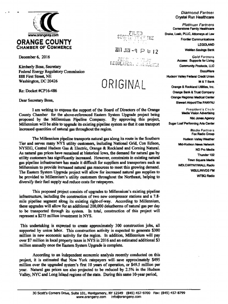 Orange County Chamber of Commerce 'Support' Letter For Millennium ...