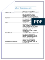 List of Components: Components Working or Function