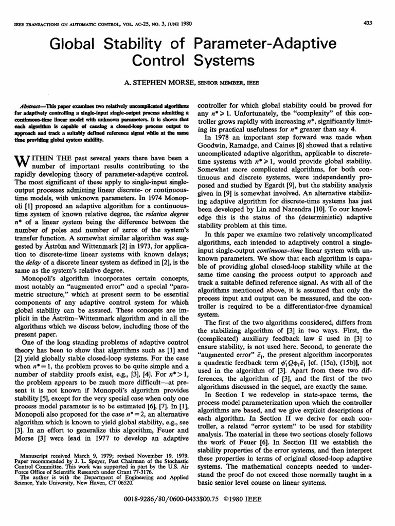 Global Stability in Adaptive Control Systems | PDF | Control Theory ...