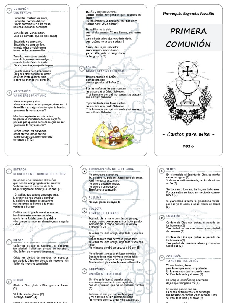 Cancionero Primera Comunion eucaristía Misa (liturgia) Free 30