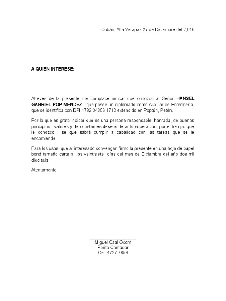 Carta de Recomendación  Business  Bienestar  Free 30day Trial  Scribd