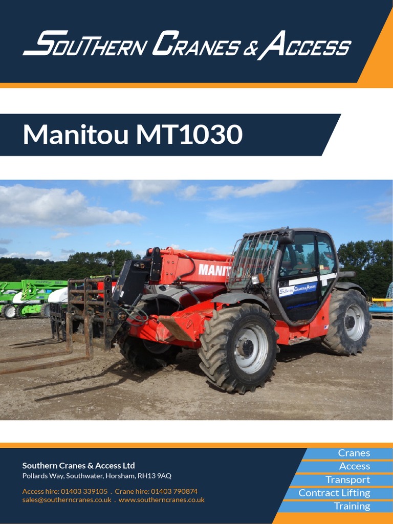 Specification Sheet for the Manitou MT1030 Telescopic Forklift | PDF