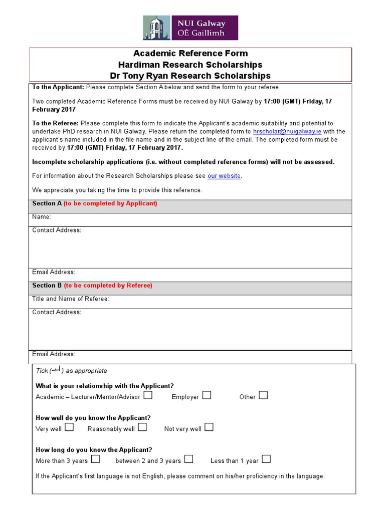 Academic Reference Form 2017 | PDF