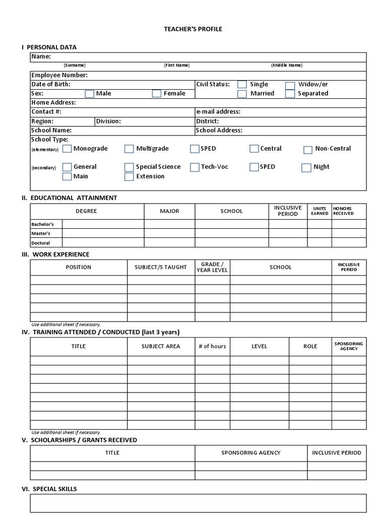 Teacher Profile Pdf