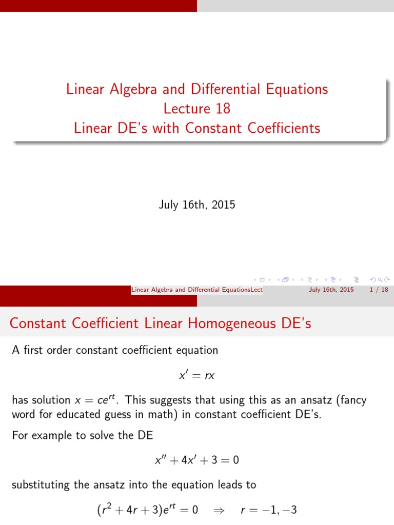 Solving Linear DEs with Constant Coefficients | PDF | Ordinary ...