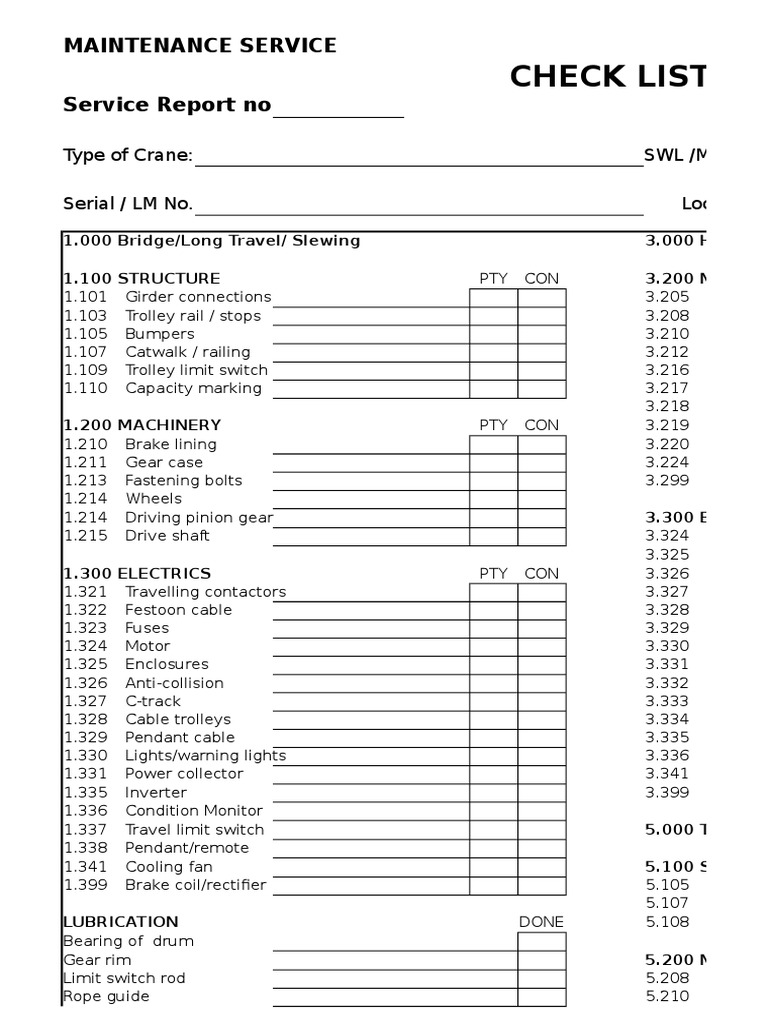 Crane Maintenance Checklist | PDF
