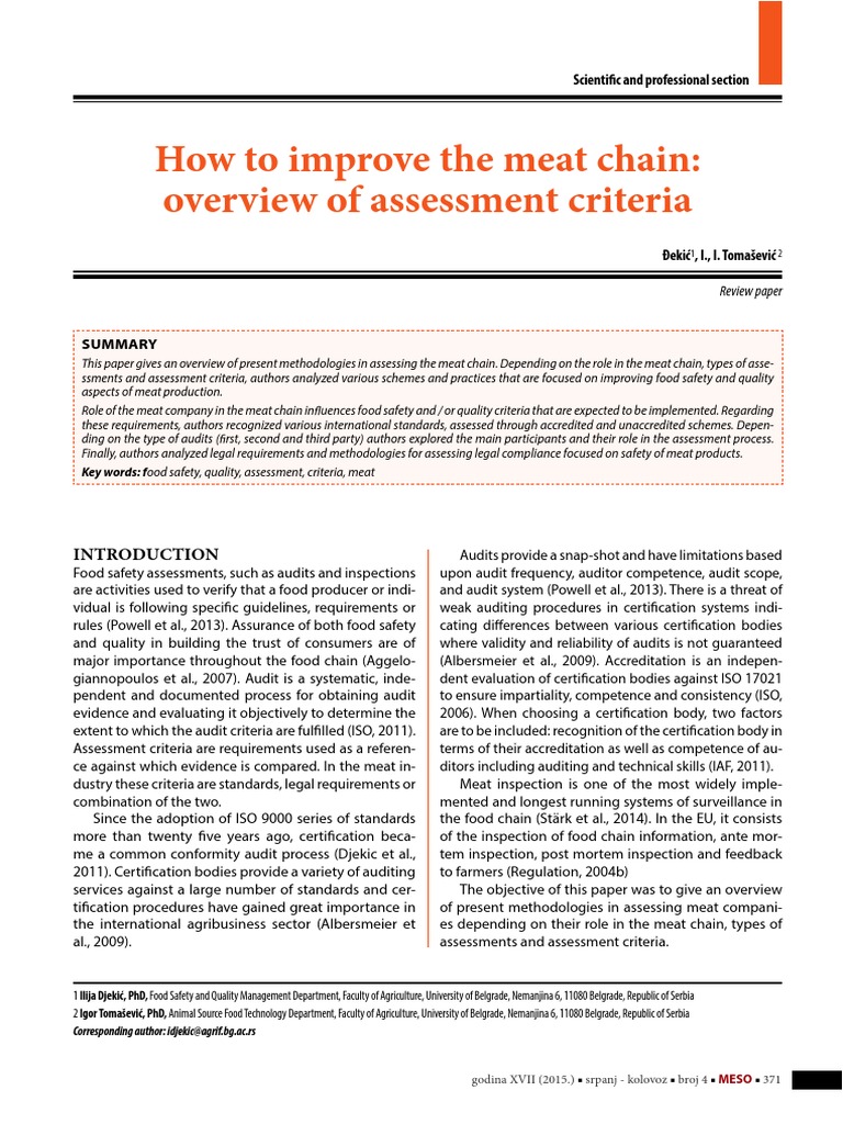 How To Improve The Meat Chain | PDF | Iso 9000 | Audit