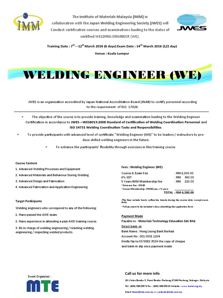 Certified Welding Engineer Course Malaysia | PDF