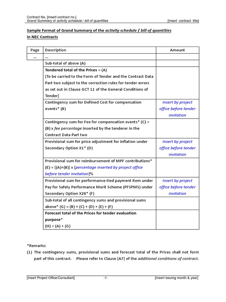 Nec Activity Schedule