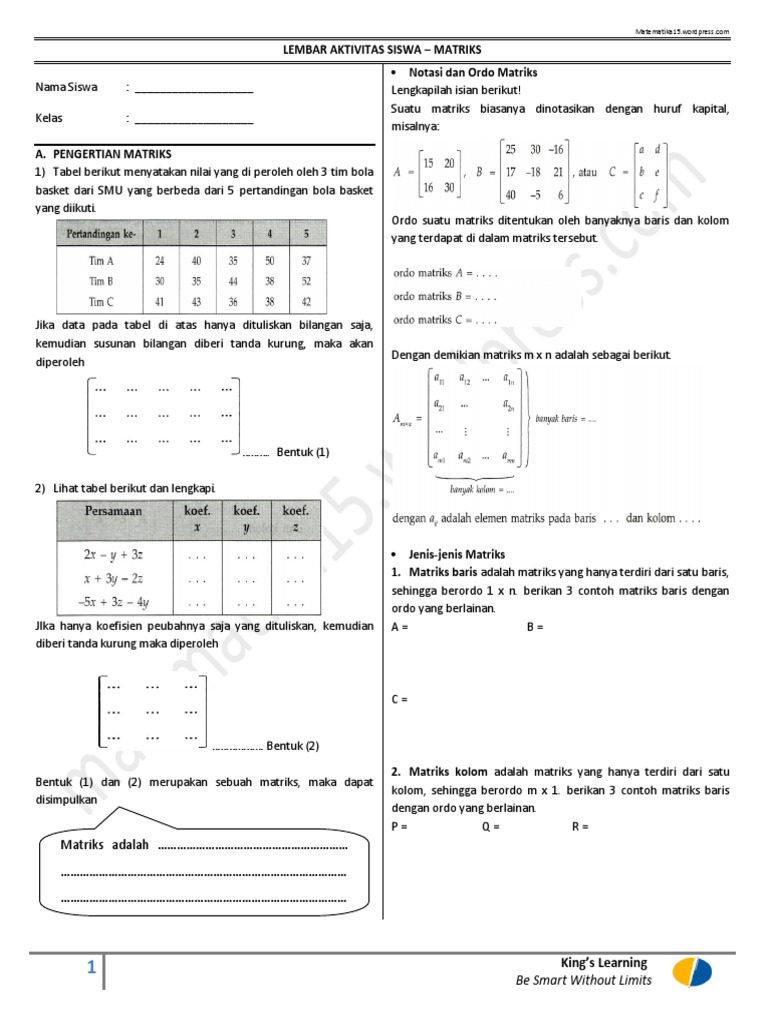 Kelas 11 Matriks Kurikulum 2013