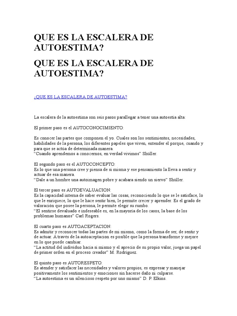 Escalera de la Autoestima: Pasos Clave | PDF | Psicología clínica ...