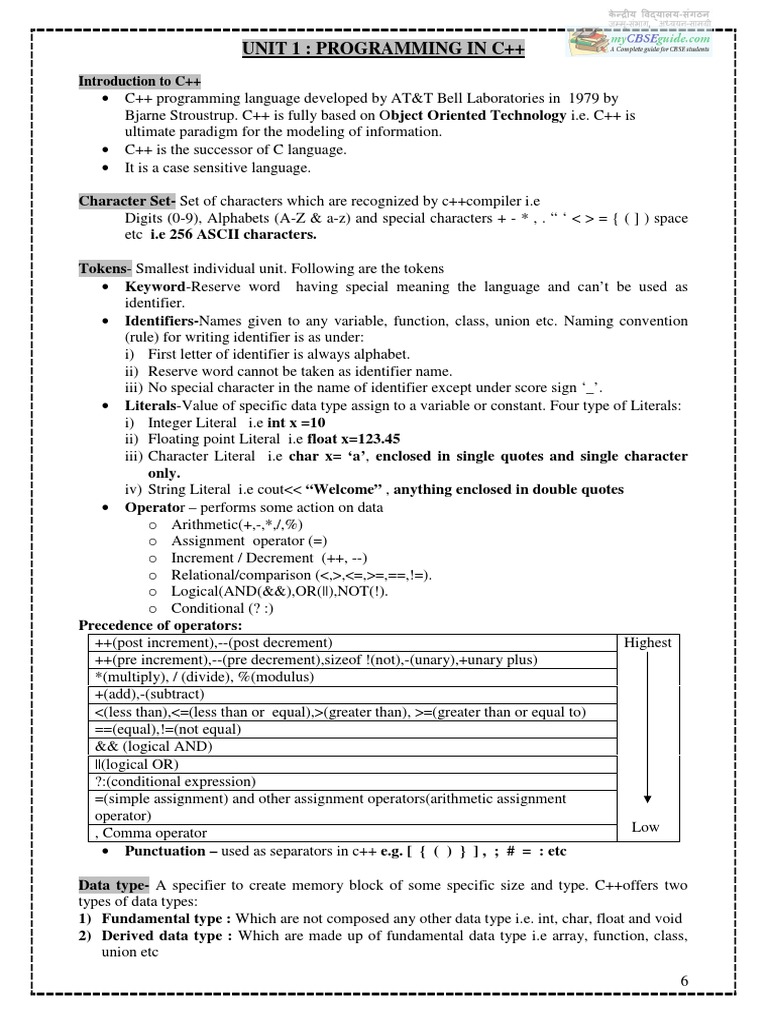 Unit 1: Programming in C++ | PDF | Control Flow | Data Type