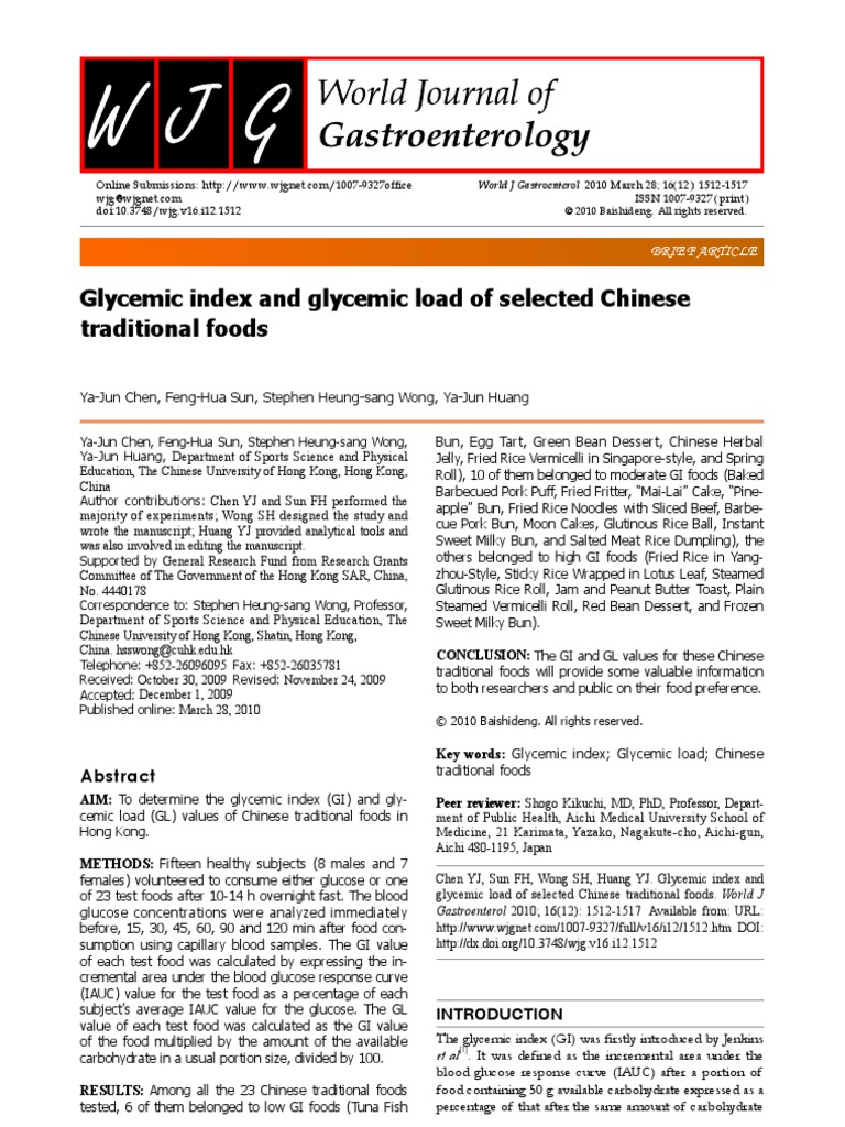 Glycemic Index Chinese Foods WJ GI 100328 PDF Glycemic Index
