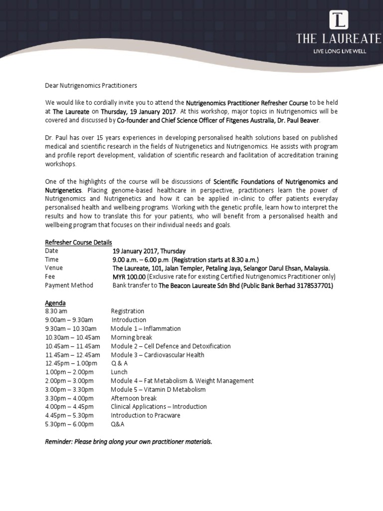 Nutrigenomics Practitioner Refresher Course | PDF | Nutrigenomics ...