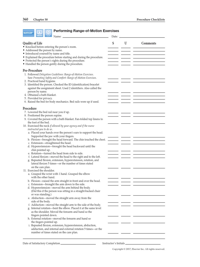 Quality of Life S U Comments: Procedure Checklists | PDF | Anatomical ...
