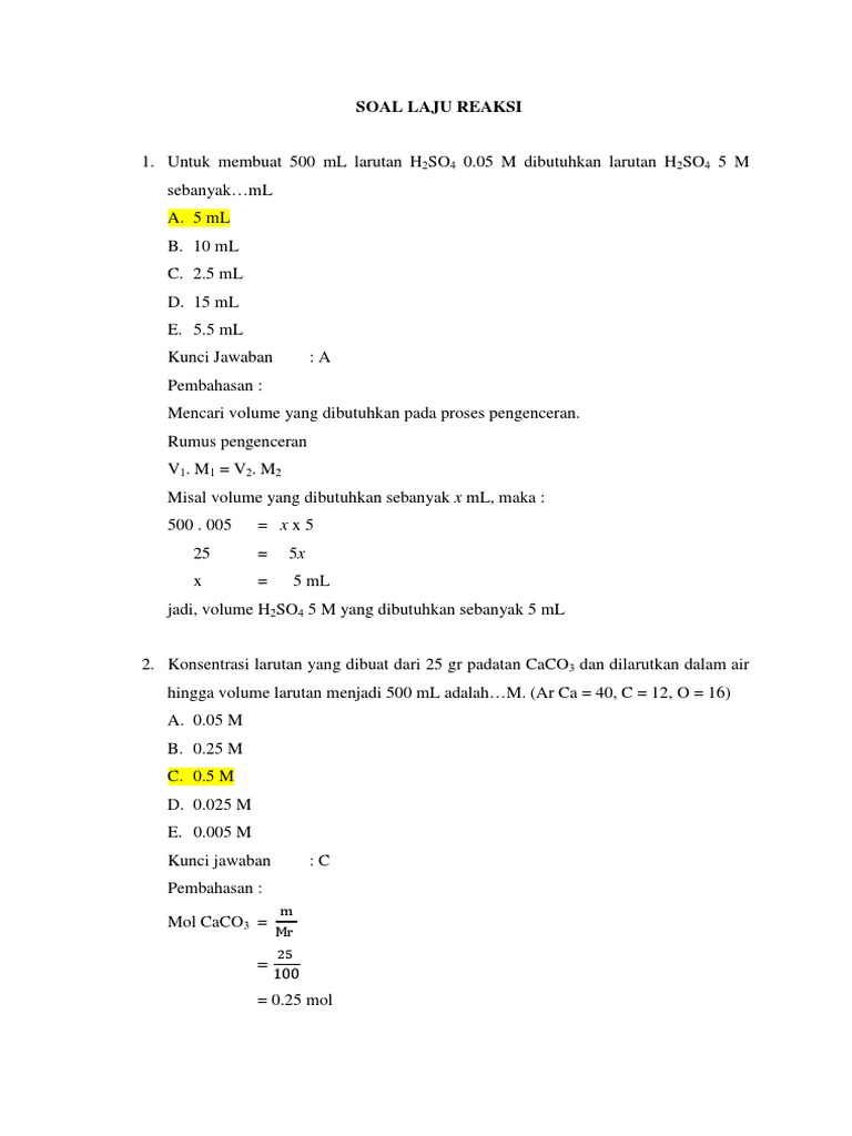 Soal Laju Reaksi Dan Pembahasannya Pdf | Sobat Guru