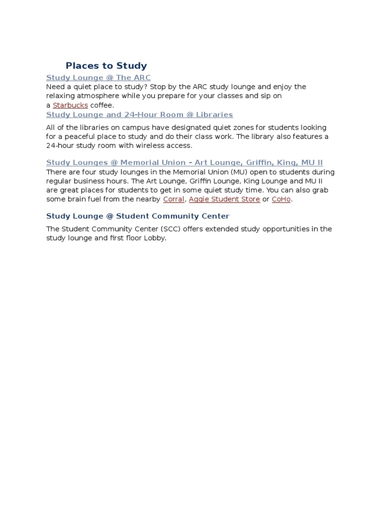 UC Davis Study Spots Guide | PDF | Art
