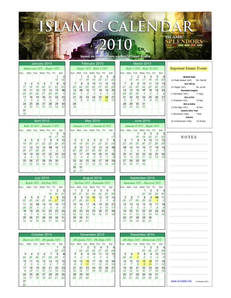 Islamic Calendar 10 Pdf Semitic Words And Phrases Observances Set