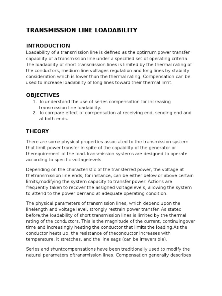 Transmission Line Loadability PDF Electric Power Transmission Ac