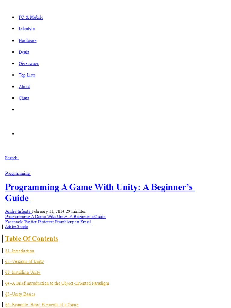 Programming A Game With Unity: A Beginner's Guide: PC & Mobile ...