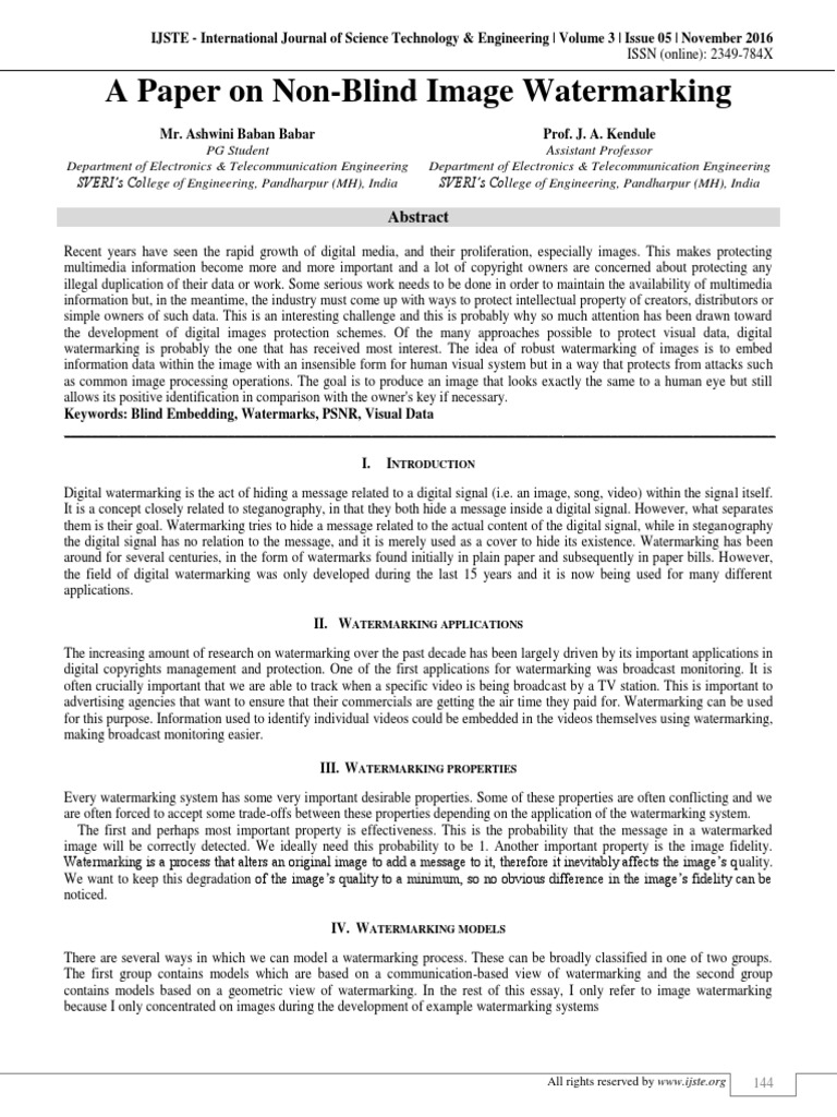 A Paper On Non Blind Image Watermarking | PDF | Information And ...