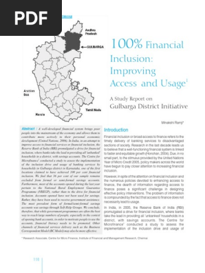 100 Percent Financial Inclusion Gulbarga District Initiative Financial Inclusion Reserve Bank Of India
