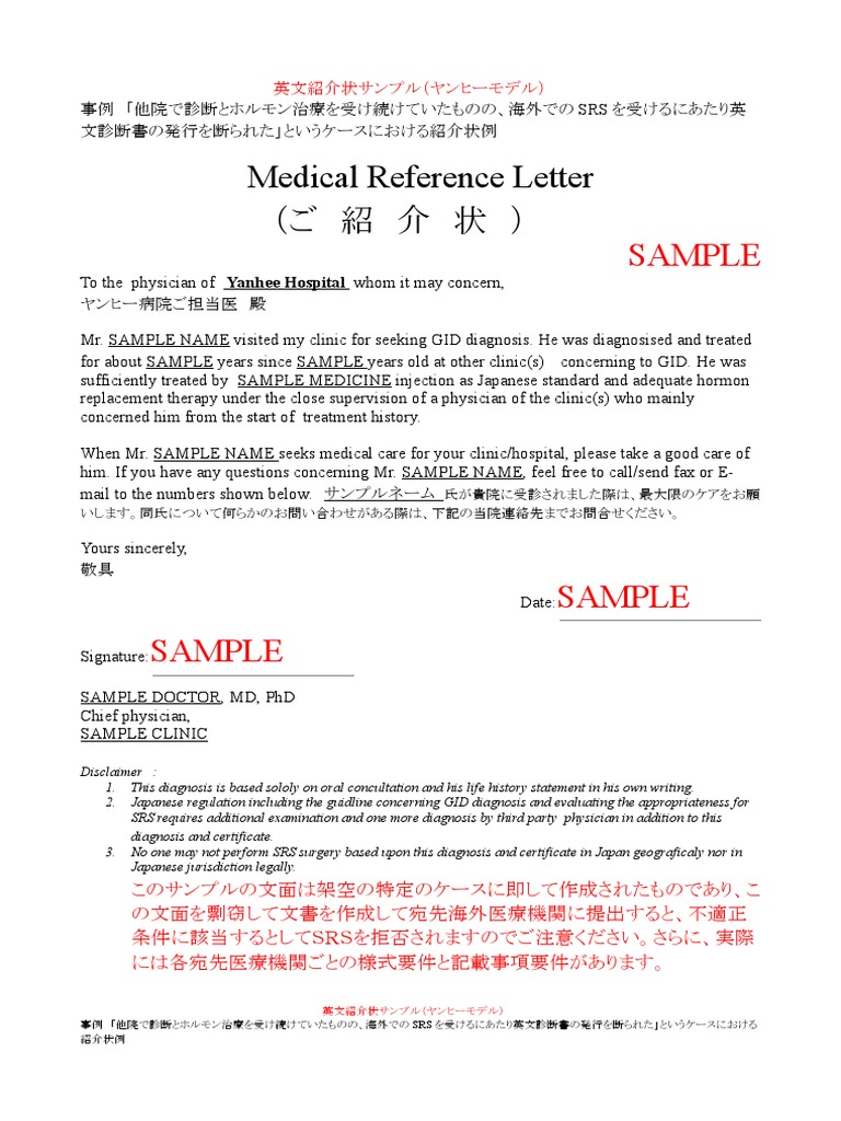 英文診断書 紹介状 意見書セット 紹介状サンプル