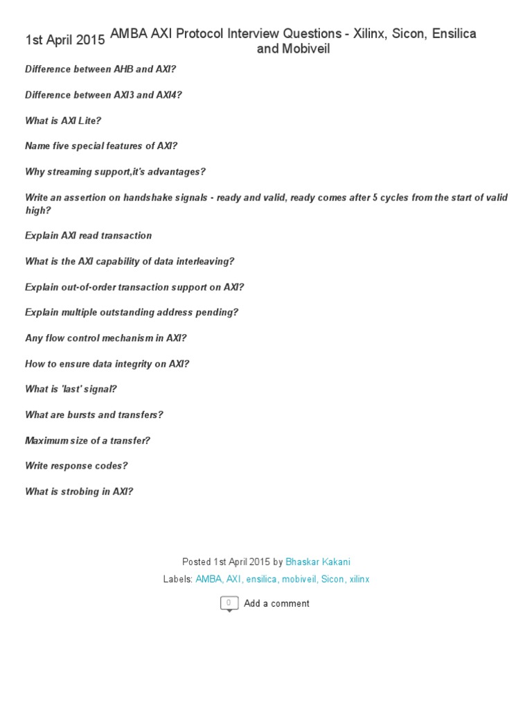 Key Differences Between AHB and AXI Protocols and Features of Advanced